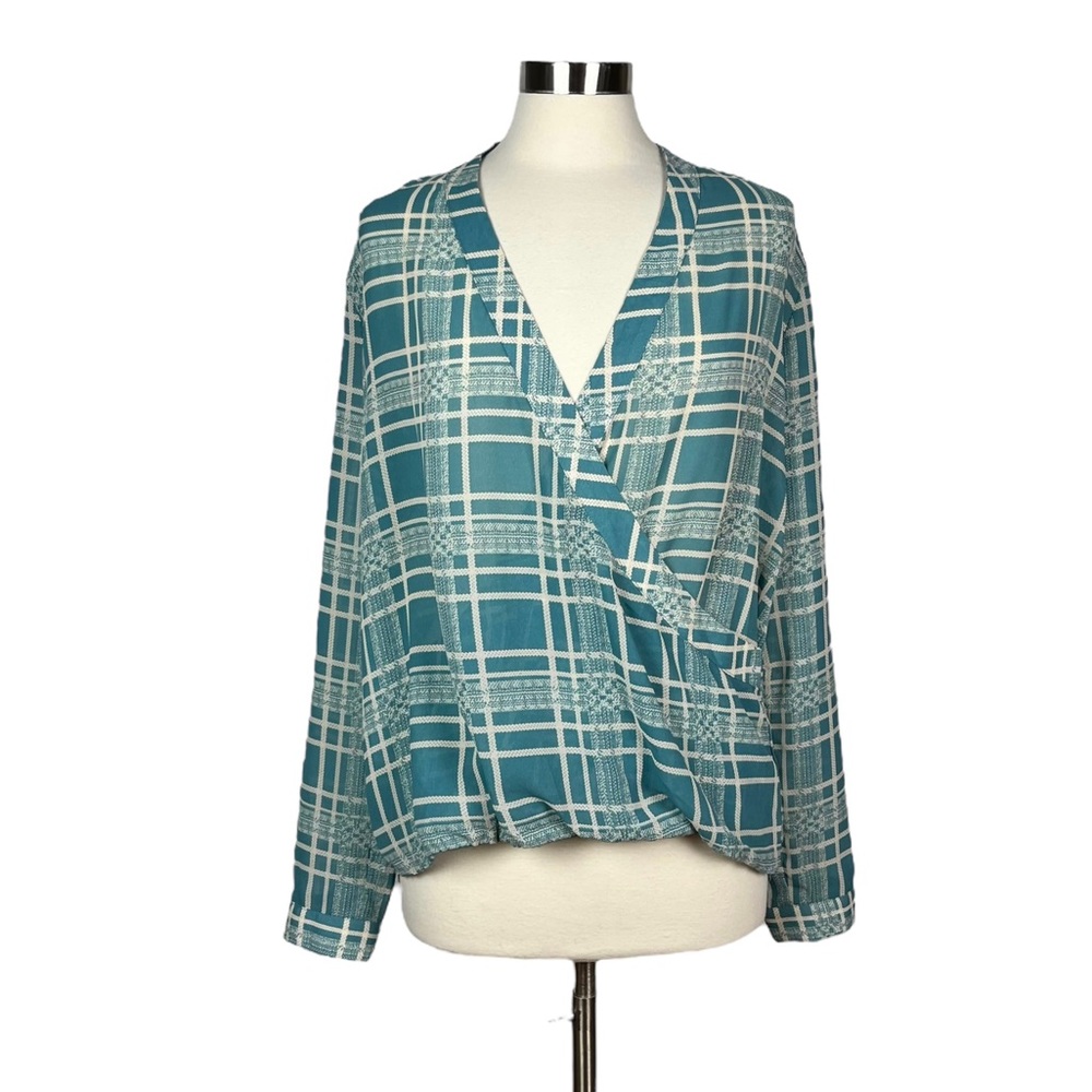 Cabi Crossover Look Teal Plaid Top